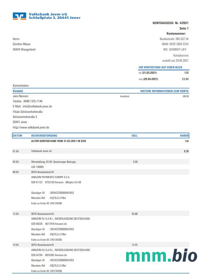 Niemcy szwajcarski wyciąg bankowy 5 stron